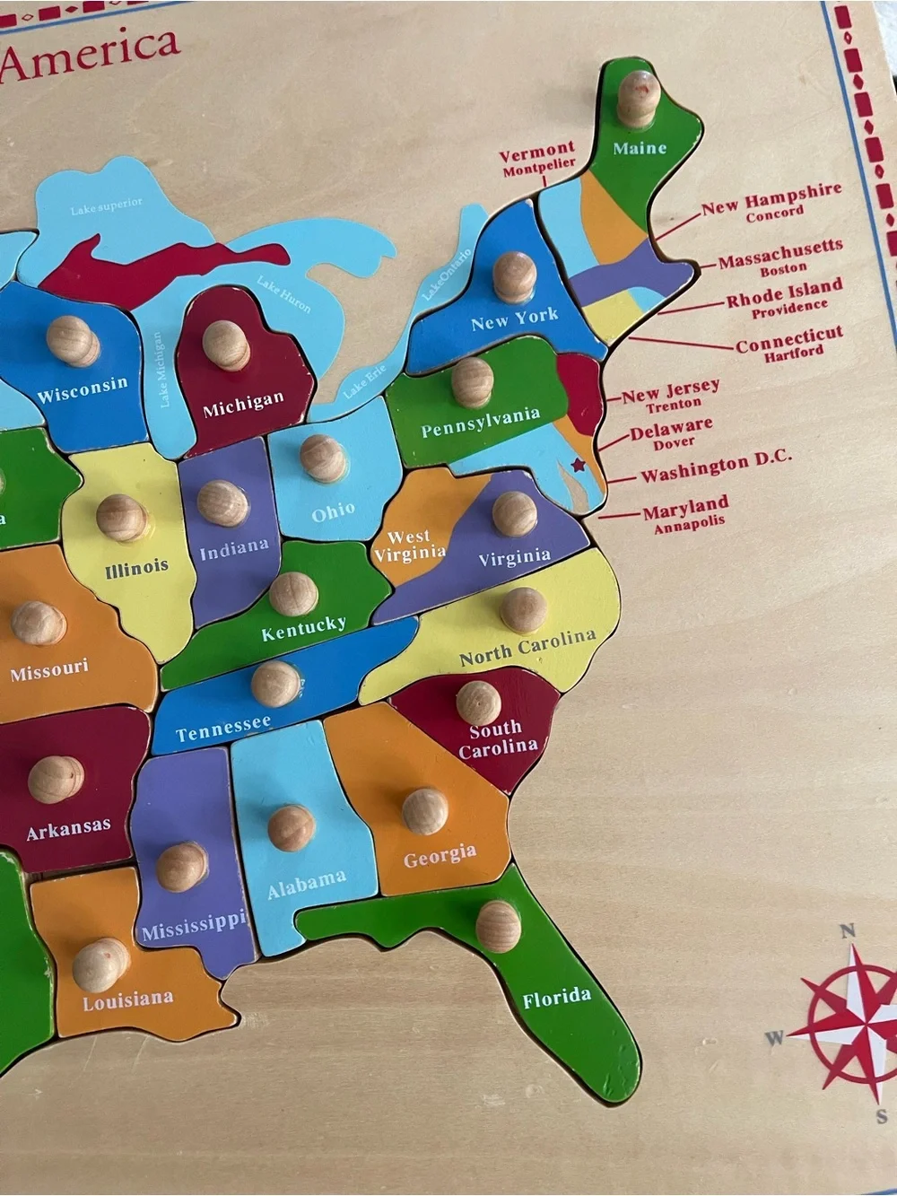 Pottery Barn Kids Wooden USA Map Puzzle - Multicolor